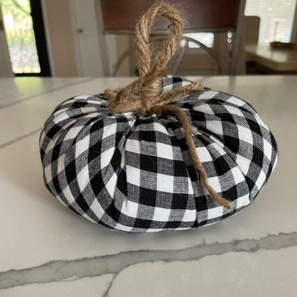 Handcrafted Black & White Checkered Fabric Pumpkin - Picture 2 of 5